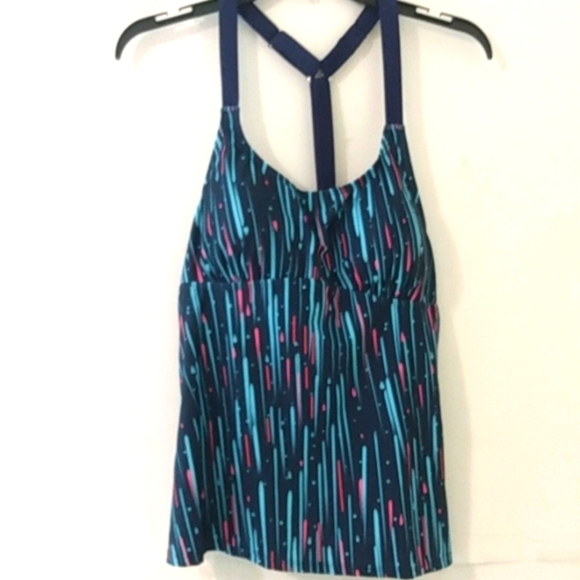 NAVY & PINK RACERBACK TANKINI SWIM TOP SIZE LARGE NWOT - Picture 6 of 8
